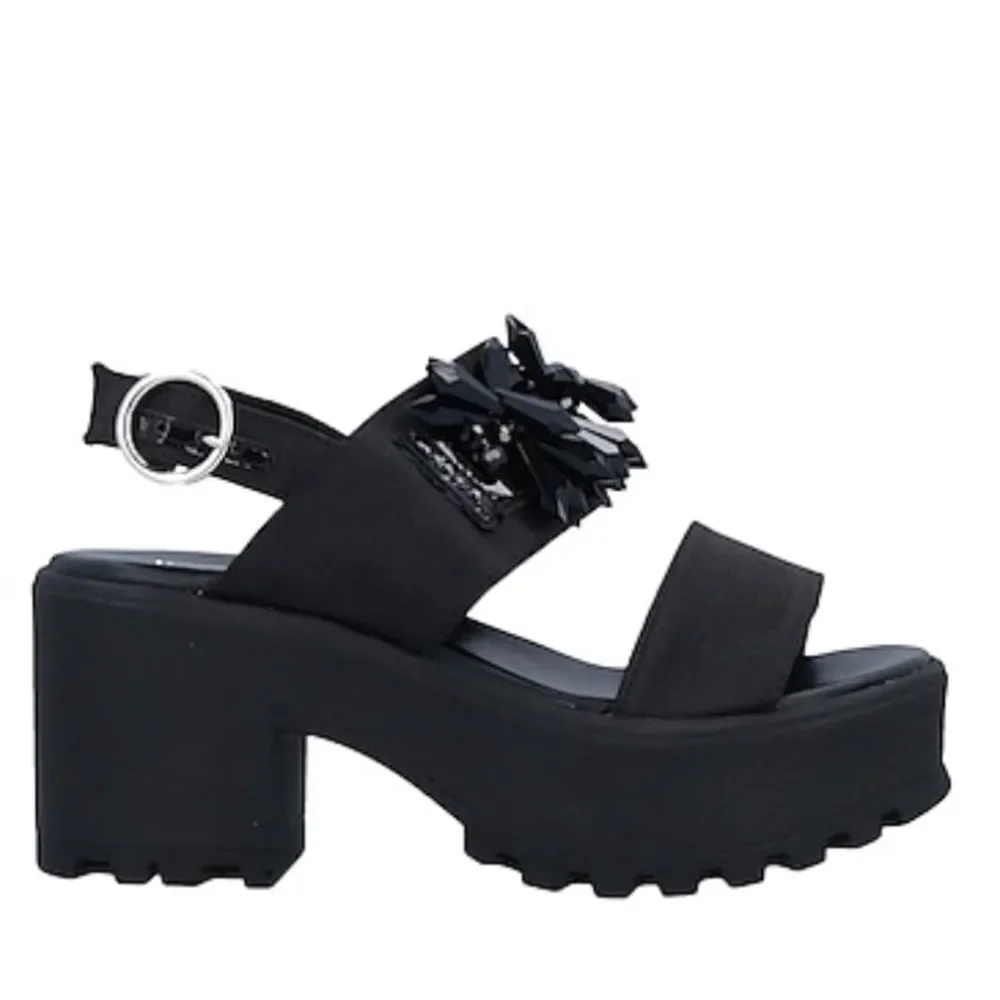 Black Satin Platform Sandals Chunky Heel Open Toe 7.5